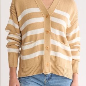 Madewell Tan and White Striped Cardigan
